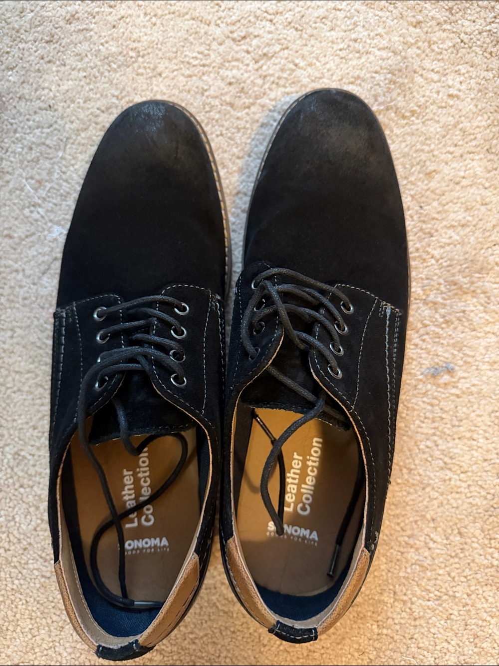 Sonoma Black Suede Derby Shoes with Tan Heel Trim